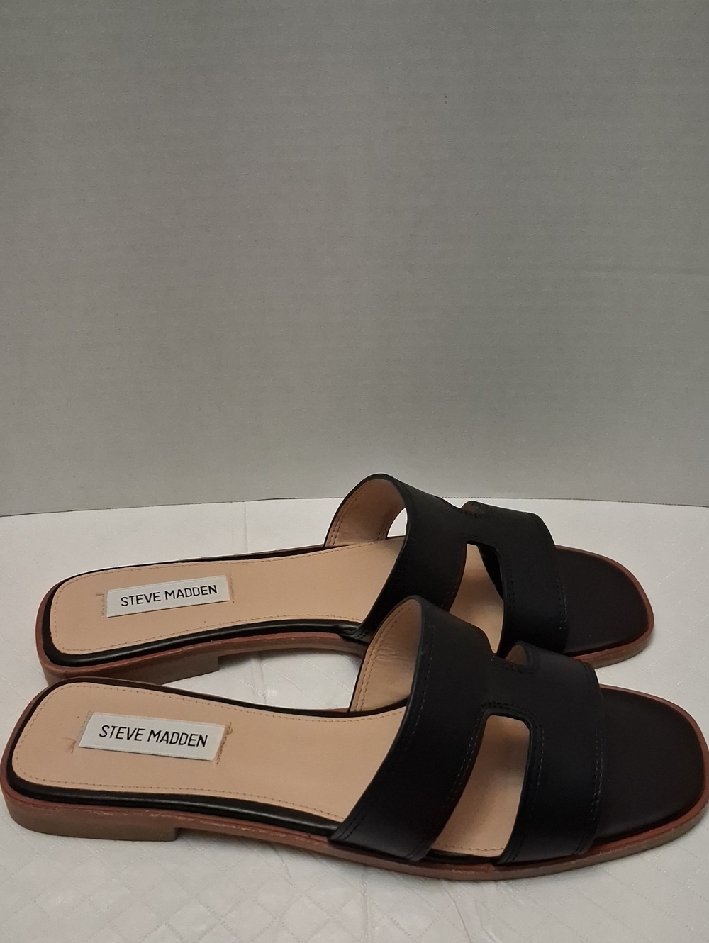 Steve Madden Hazel Size 9 Women's Black Leather Upper Double-Strap Slide/sandals - Picture 7 of 17